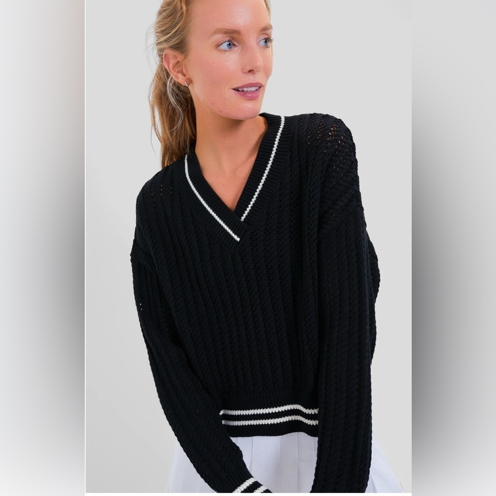 TUCKERNUCK Black Cropped Irene Sweater, Medium, 100% Cotton, NWT